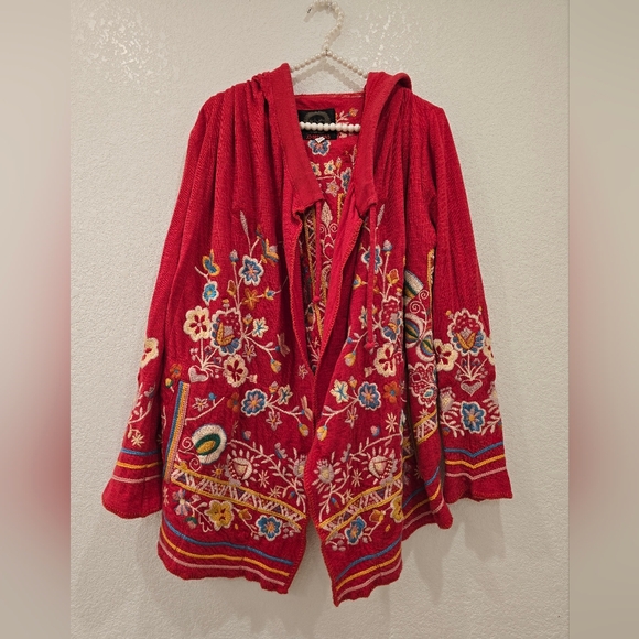 Johnny Was Jemima Hoodie in red with colorful floral embroidery Size S - Picture 5 of 8